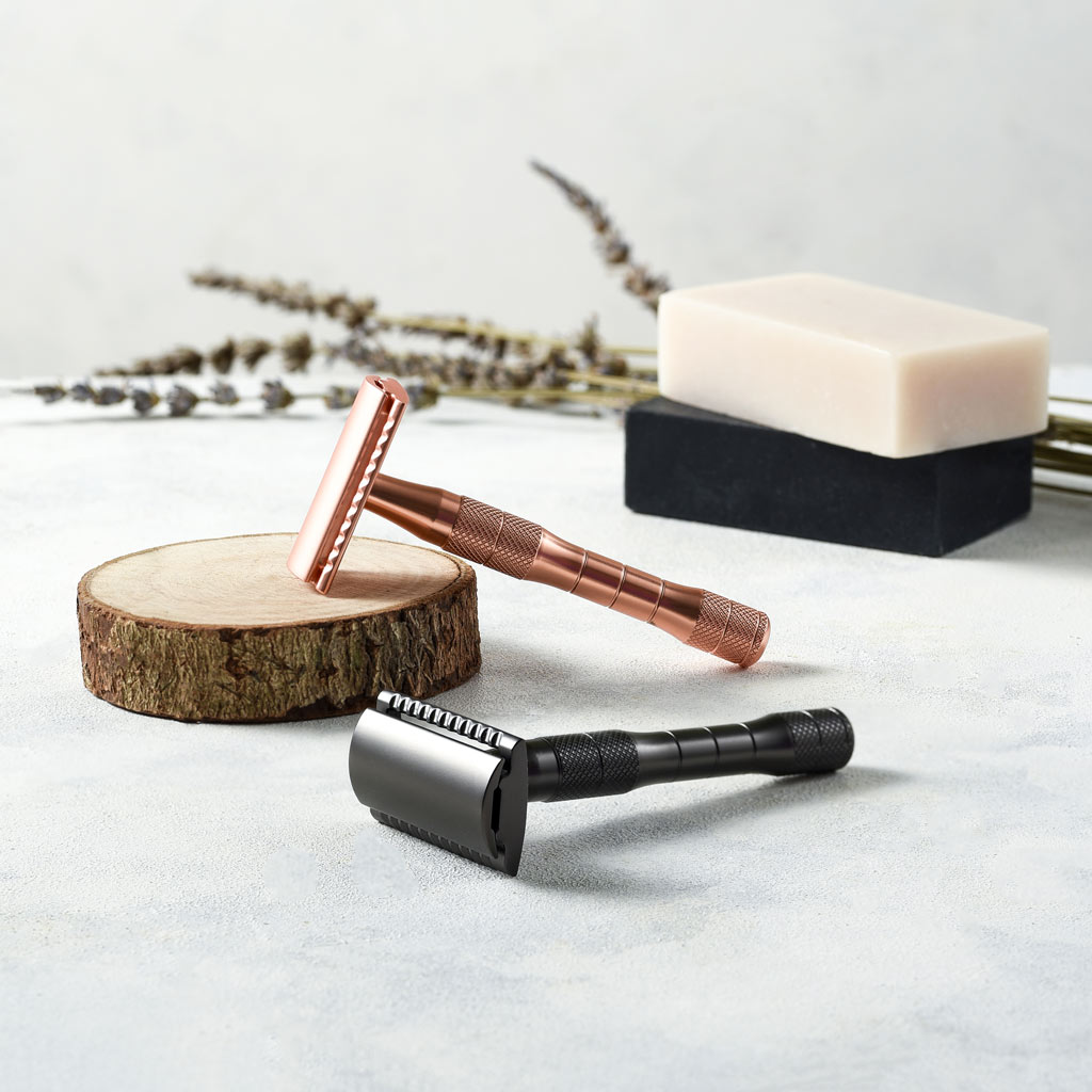 Rose Gold or Black Reusable Safety Razors (Thick Handle)